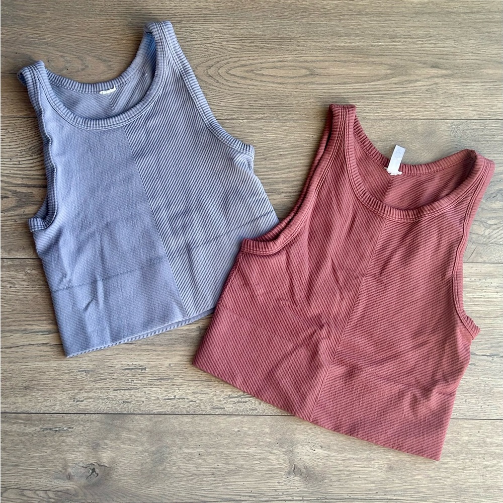 Nikibiki Ribbed Tank Crop Tops in Lavender and Dusty Rose